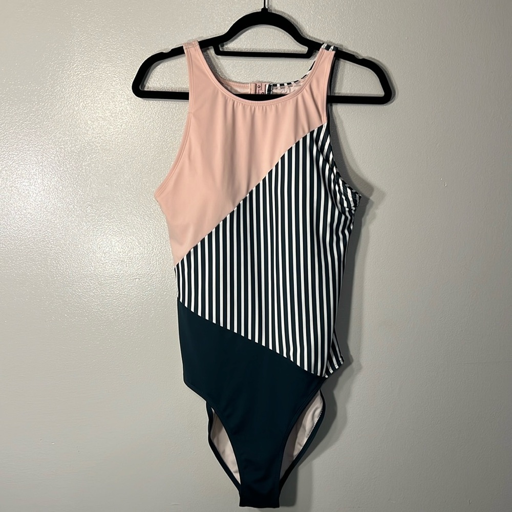 Seneta Athletics One Piece Bathing Suit in Pink, Green & White Sz XL